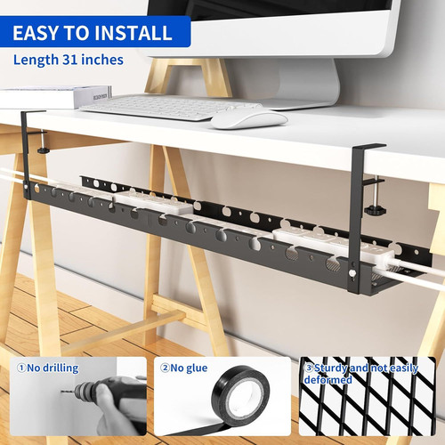 31Inch Extendable Under Desk Cable Management Tray Multi-Model Metal Black