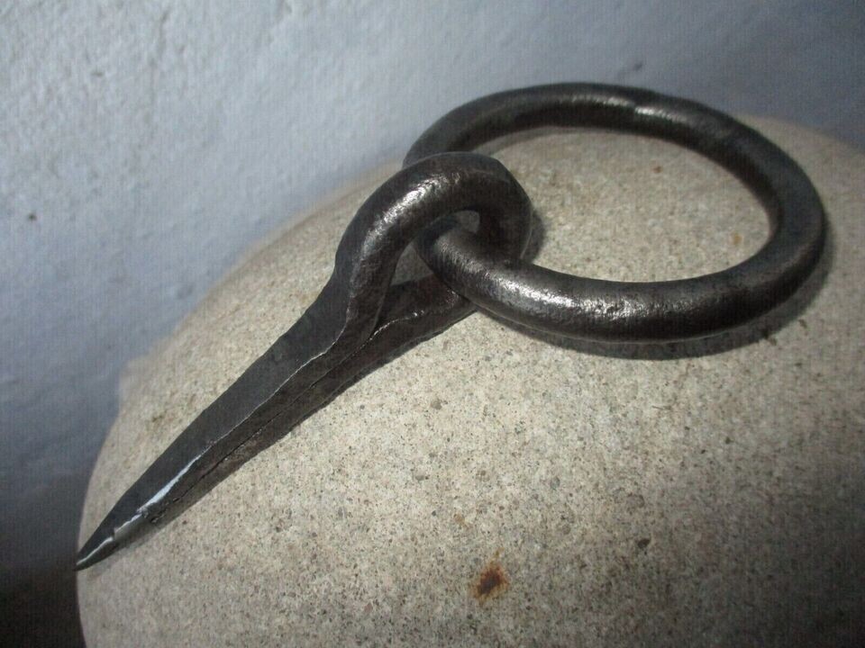 Antique Wrought Iron Tethering Ring on Pin Blacksmith Hardware Iron Hook