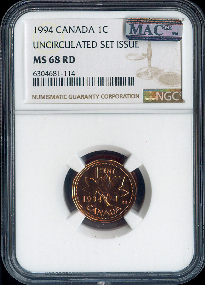 1994 Canada Small Cent 1C NGC MS68 RD MAC - Quality