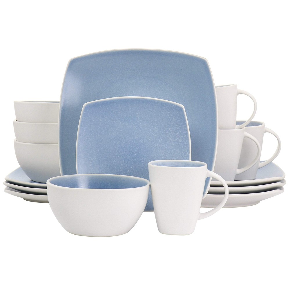 Gibson Soho Lounge 16 Pc Light Blue Square Reactive Glaze Stoneware Dinnerware S