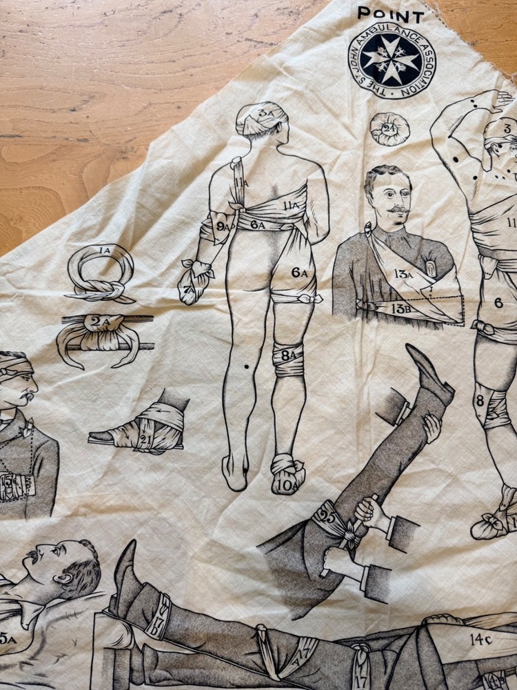 WW1 St John Ambulance Triangular Bandage Instruction Cloth First Aid Training