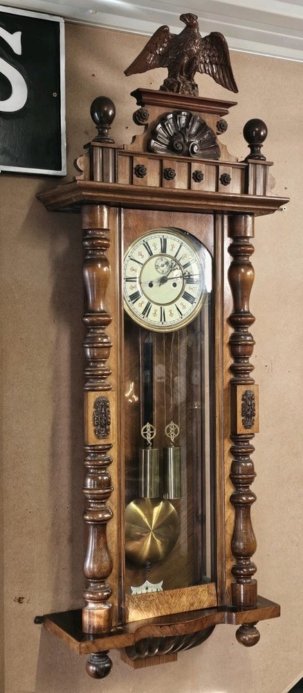 Large Walnut Twin Weight Vienna Wall Clock