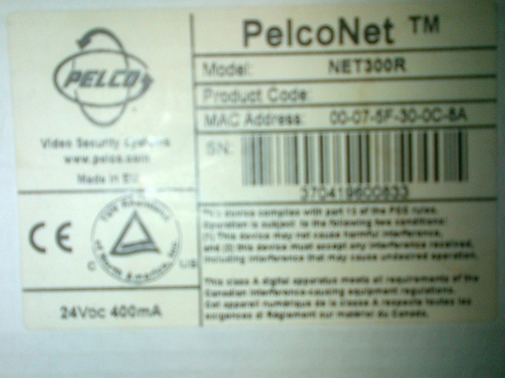 PELCO NET300R PELCO MPEG4 IP VIDEO RECEIVER