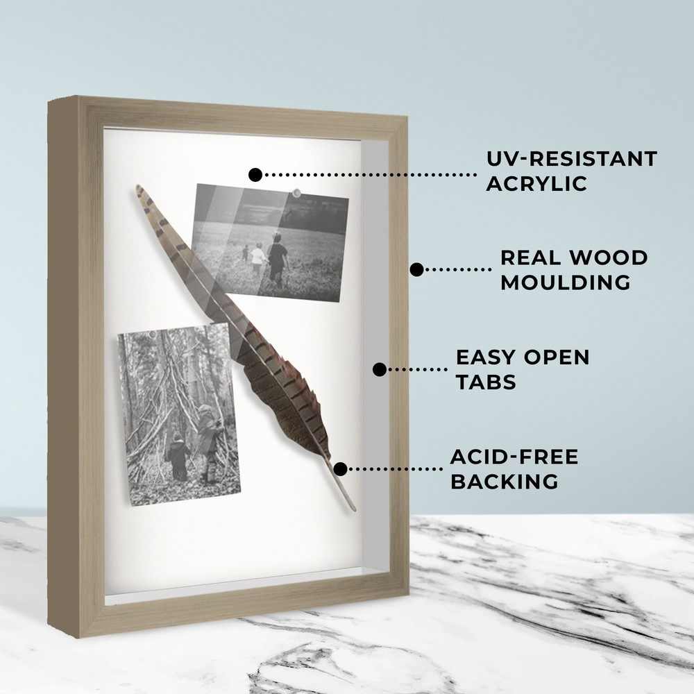 12x5 Shadow Box Frame Grey | 1.125 inches Deep Real Wood Rustic Shadowbox Displa