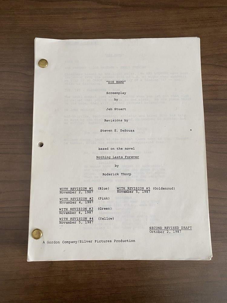 Original DIE HARD Steven E. de Souza’s Personal Draft Script Nov 1987 RARE