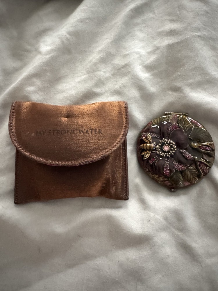 JAY STRONGWATER DOUBLE COMPACT MIRROR WITH BEE AND FLOWER