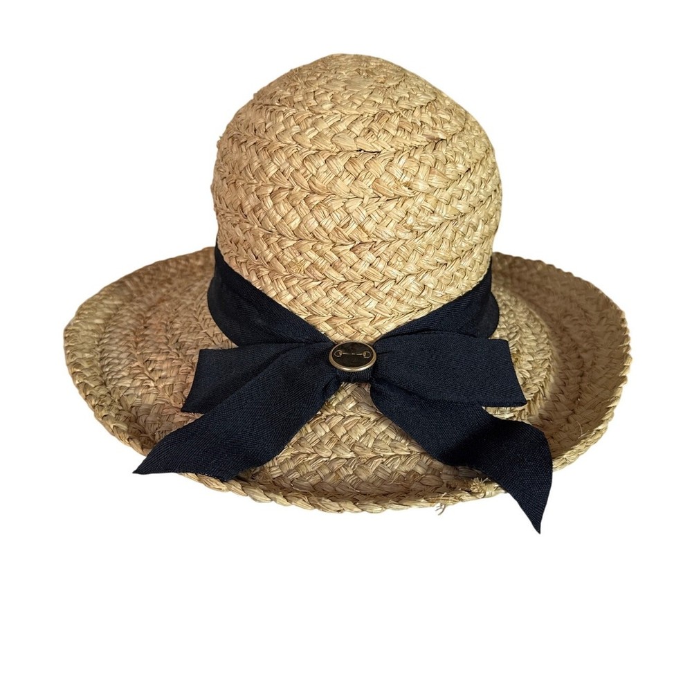 Peter Grimm Raffia Sun Hat with Black Ribbon Bow Size Medium