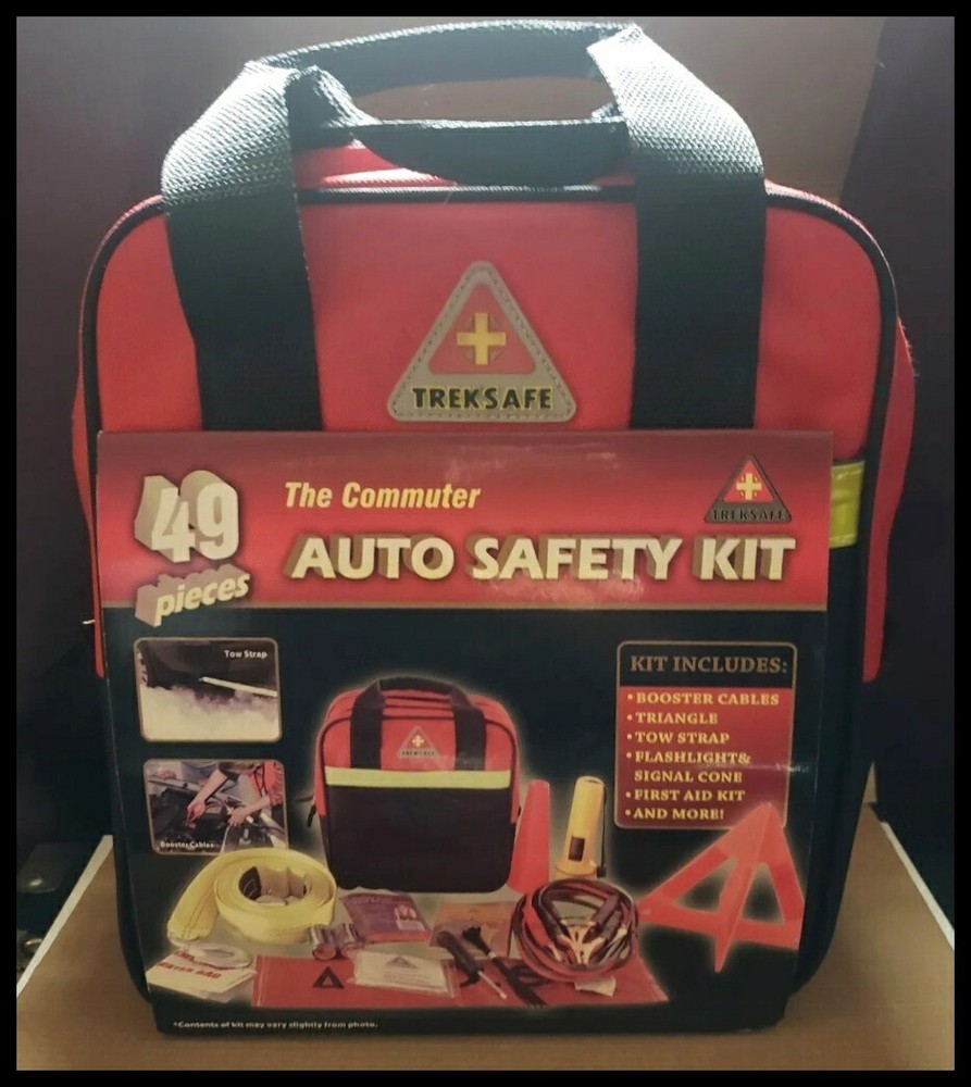 TrekSafe - Auto Safety Kit (Emergency Cables, Tow Strap, Flashlight, etc) Car