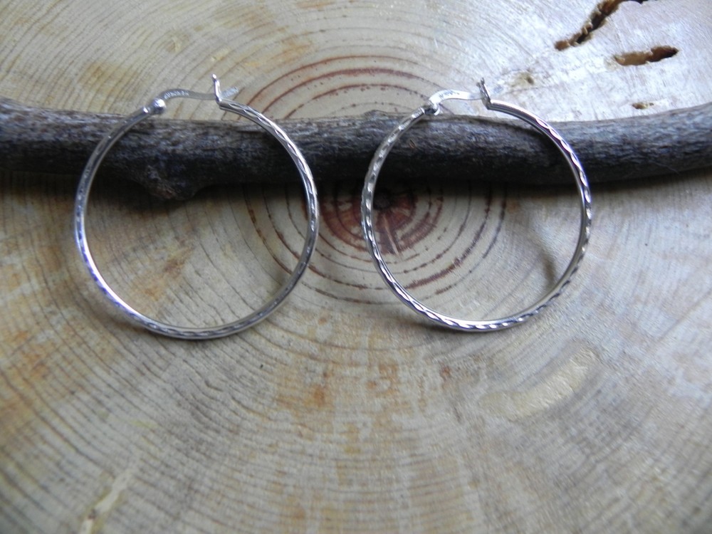 Big Textured Sterling Silver .925 HOOP Earrings signed AV