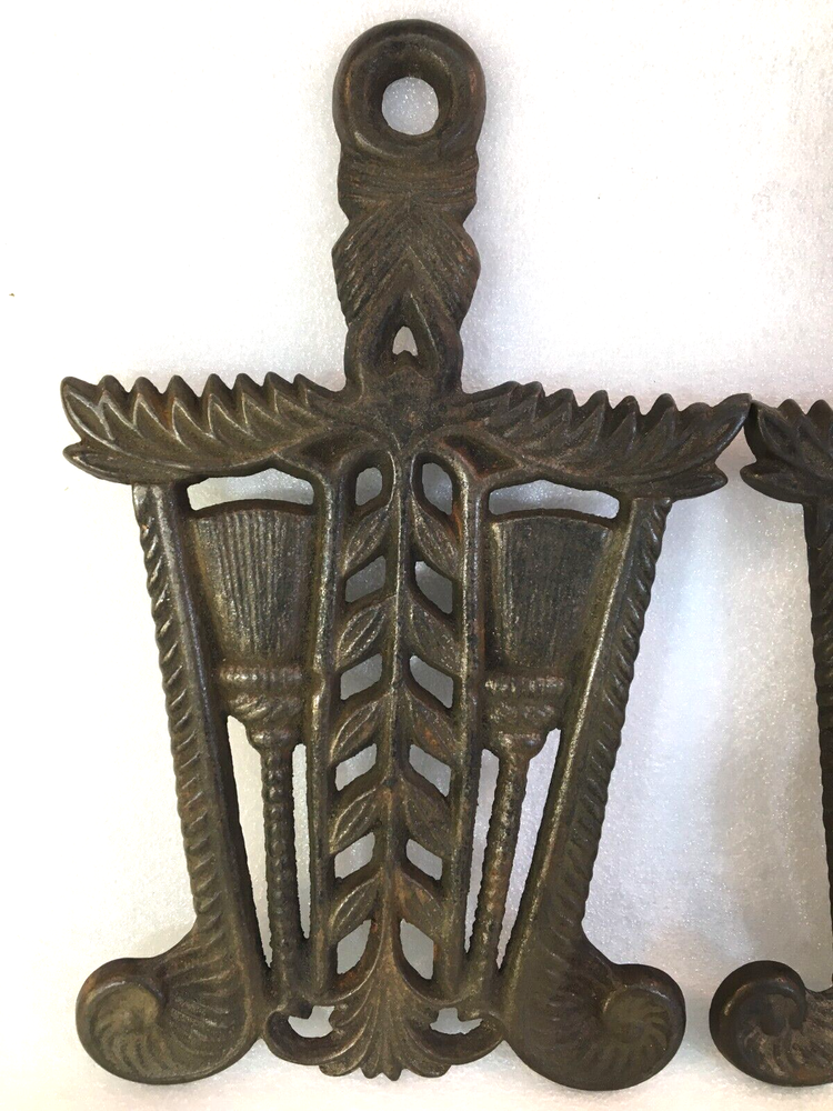 2 WILTON Cast Iron Trivets Wheat & Broom Design
