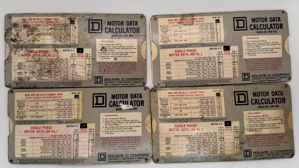 Vintage 1989 Square D Motor Data Slide Calculator Chart engineering electrical