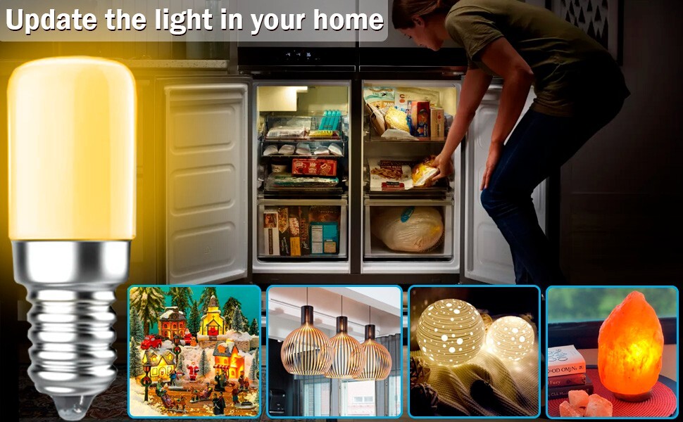 3-Pack T8 E12 LED Light Bulbs Warm White 2300-2500K, 2W Small Night Light