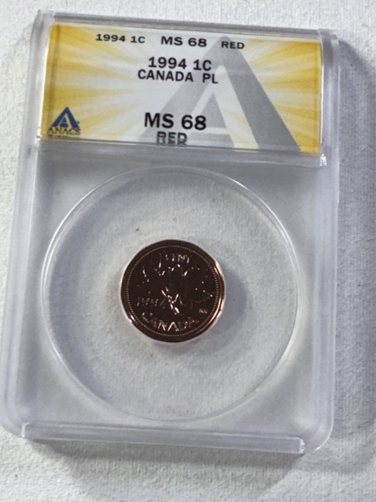 1994 Canada 1 Cent Proof Like Graded MS 68 RD by ANACS