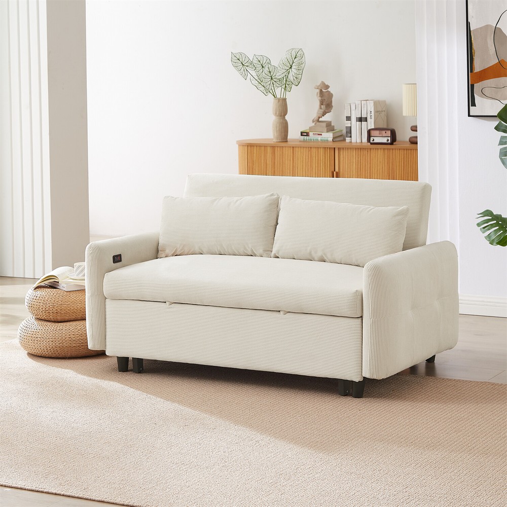 Convertible Sleeper Sofa Bed Loveseat Sofa Couch w/ Pull Out Bed & USB Ports