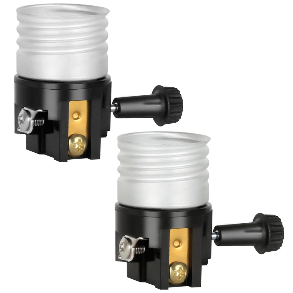 2 Pack UL Listed E26/E27 Light Socket Replacement with On/Off Switch Knob, Lamp