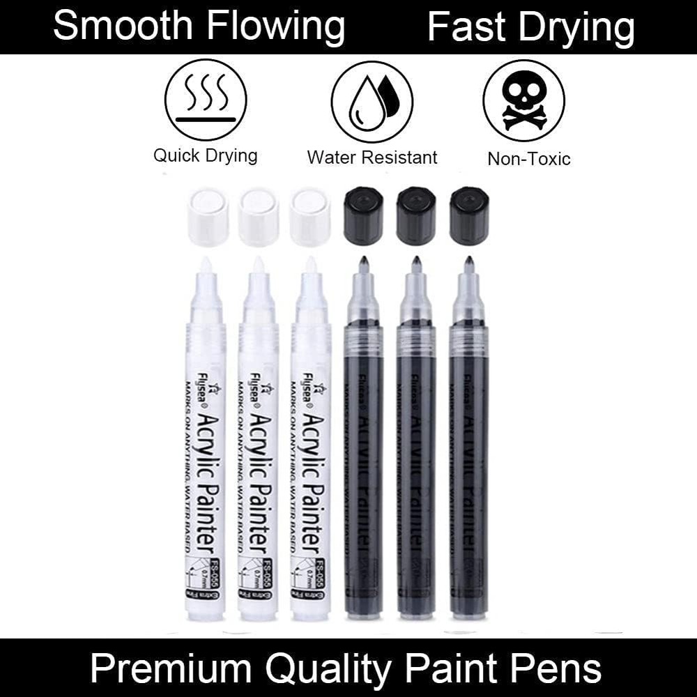 Permanent Markers, EBOT, Acrylic Black, 6pk