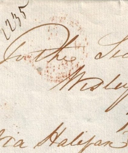 Bermuda 1834 Outer Letter w/ PM 2 RED Front & London Double Circle Receiver Back