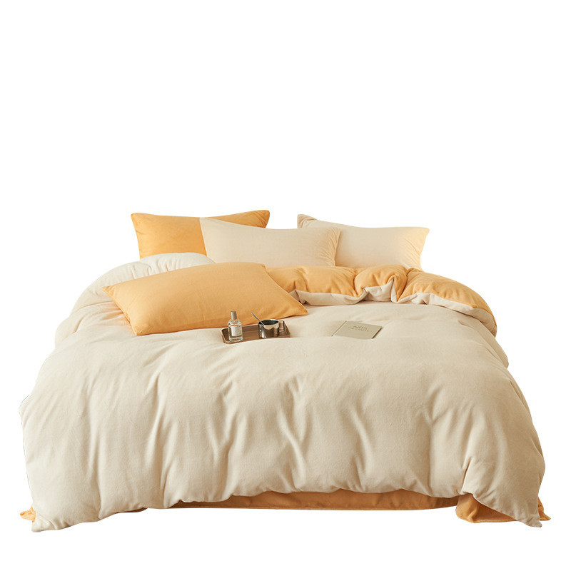 Simple Solid Color Milk Velvet Four Piece Set for Winter Warmth