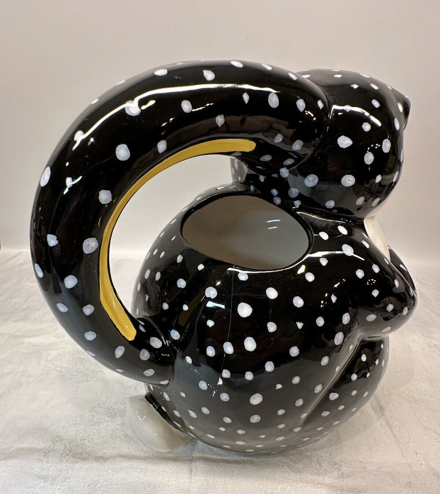Dept. 56-Black/White Polka Dot Ceramic Bunny Rabbit Watering Can/Pitcher