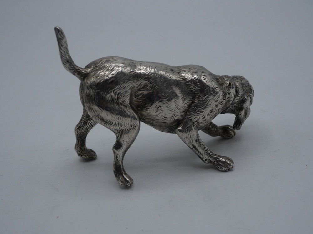 RARE SOLID SILVER NATURAL DOG FIGURE BOX FIGURINE