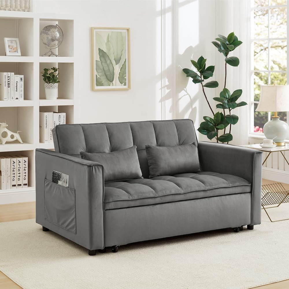 Modern Convertible Loveseat Sleeper Sofa Bed for Small Spaces - Grey