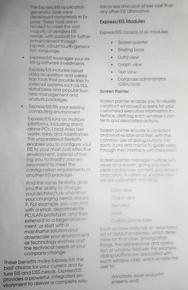 1990 Express/EIS brochure, by Information Resources Inc.