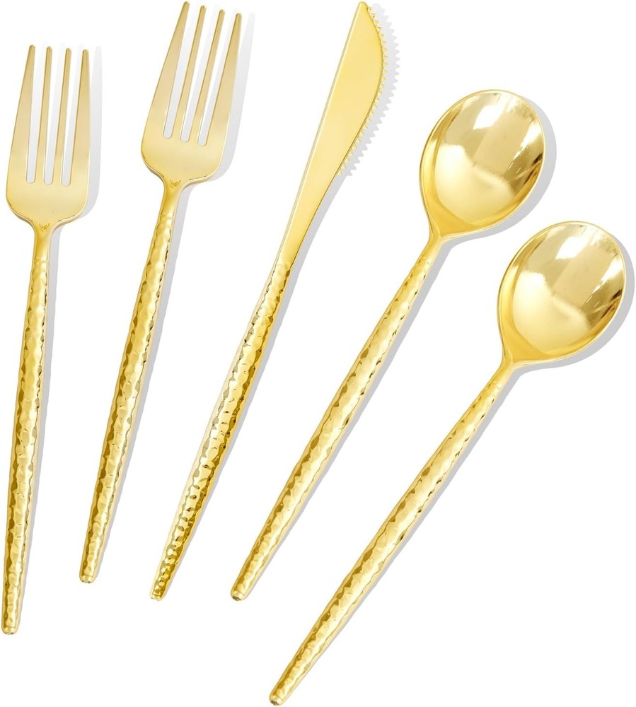 LIYH Gold Plastic Sierware - Heavy Duty, Gold Sierware Disposable,