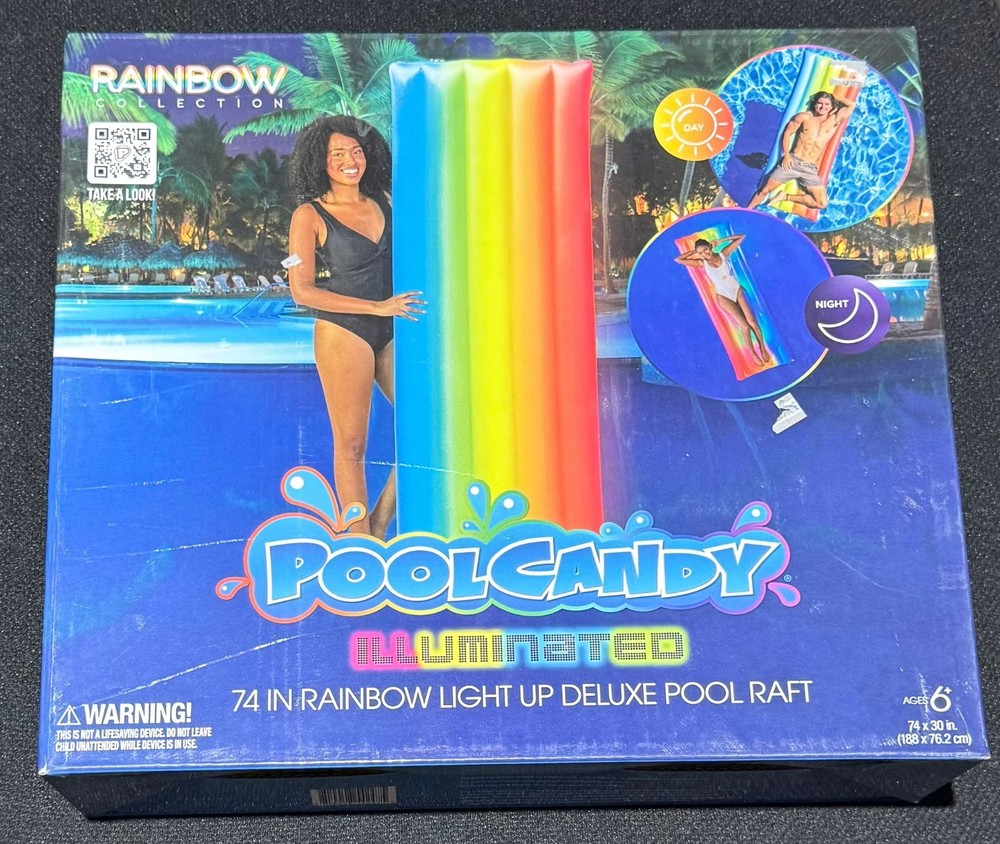 Pool Candy Illuminated 74" Rainbow Light Up Deluxe Pool Raft Float