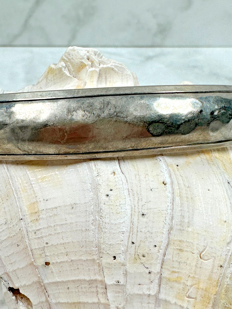 Silver Tone Bangle Bracelet with Light Hammered Texture - 8" Inside