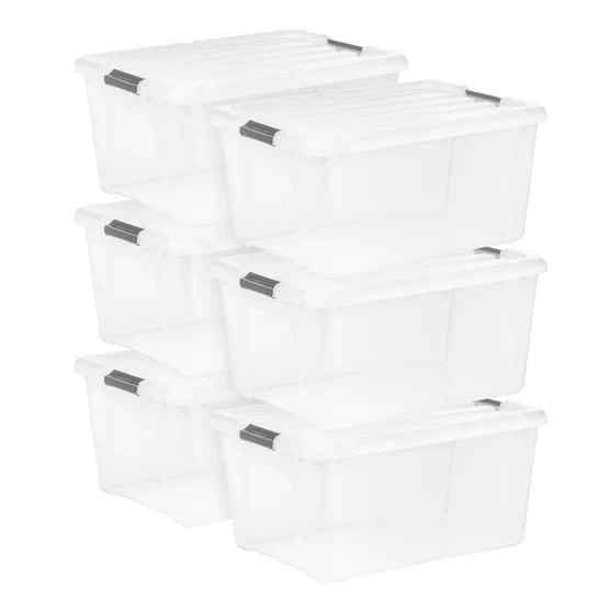 IRIS STORAGE CONTAINERS PLASTIC BINS STACKABLE TUBS BOXES WITH LIDS 45 QT ~ 6PK