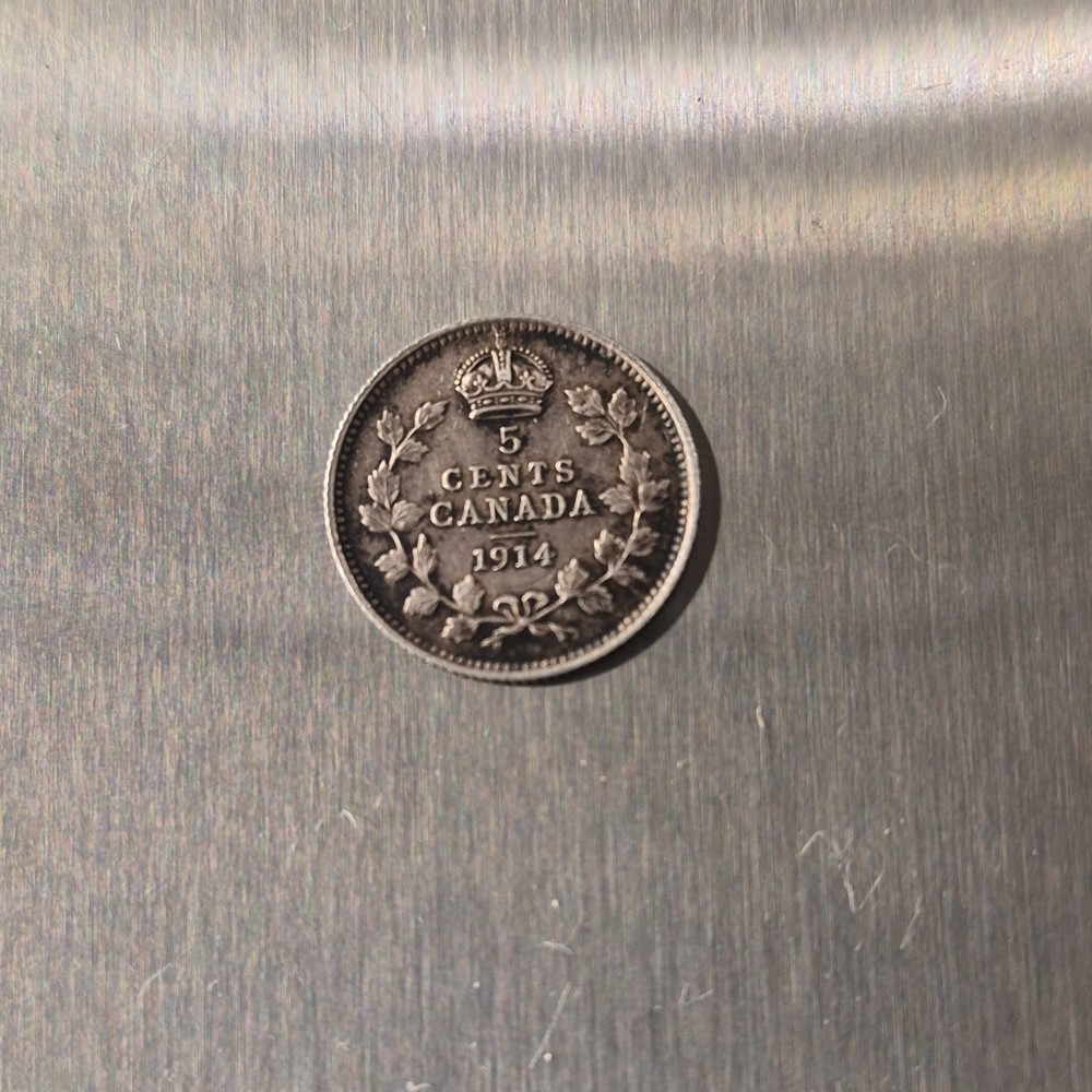 1914 Canada 5 Cent Silver Coin Circulated Uncertified