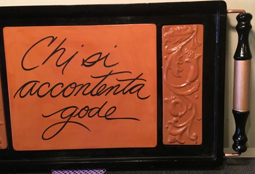 CHARMING PRESENTATION TRAY W/ HANDLES “SCRIPT CENTER“ TEXT “COFFEE,FRUIT,CHEESE“