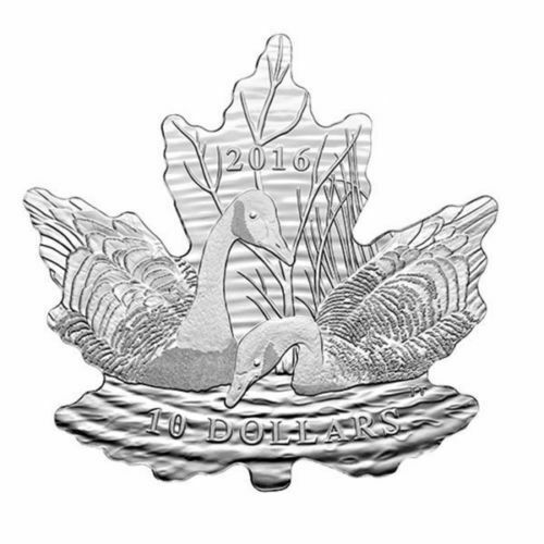 2016 Canada $10 Cut-out Silver Maple Leaf Silhouette Canada Geese Silver