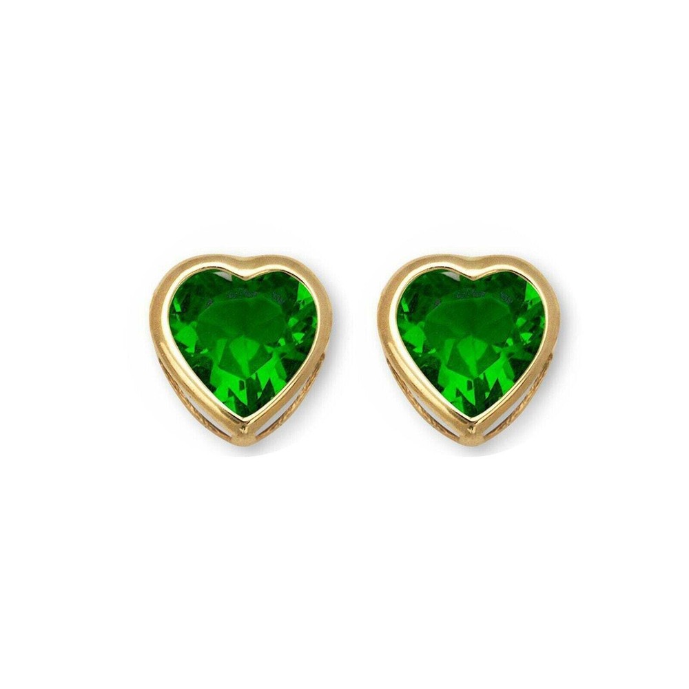 14K Solid Yellow Gold Heart Stud Earrings Birthstone 6mm x 6mm
