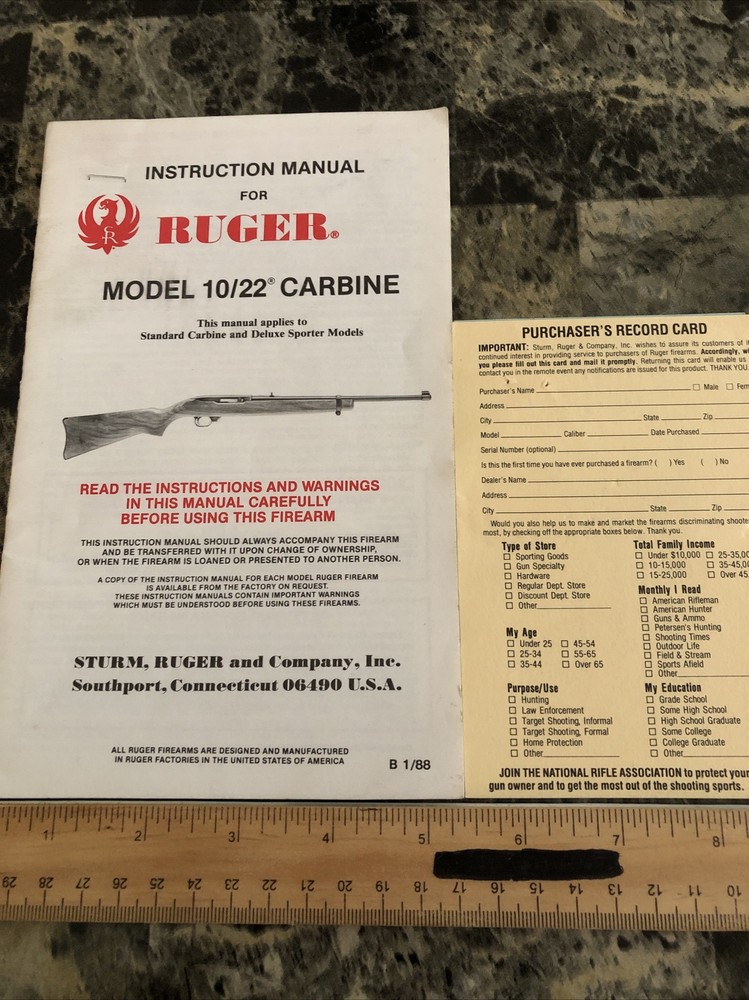 instruction manual for Ruger model 1022 carbine