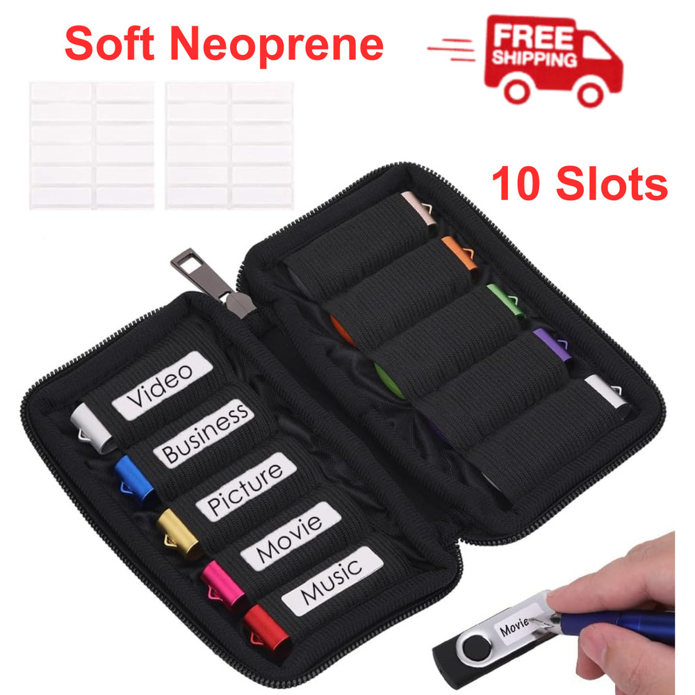 Flash Drive Case USB Storage Case USB Drive Holder Organizer With 10 Slots, Soft