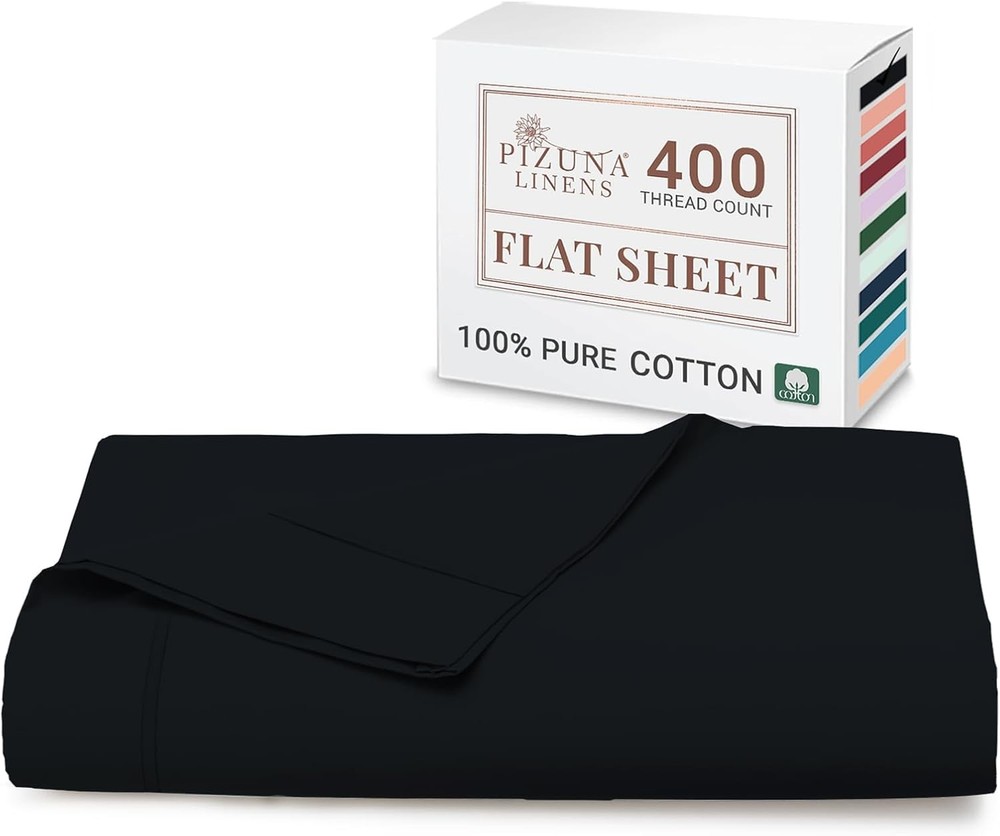 Pizuna Super King Flat Sheet Black, 400 Thread Count
