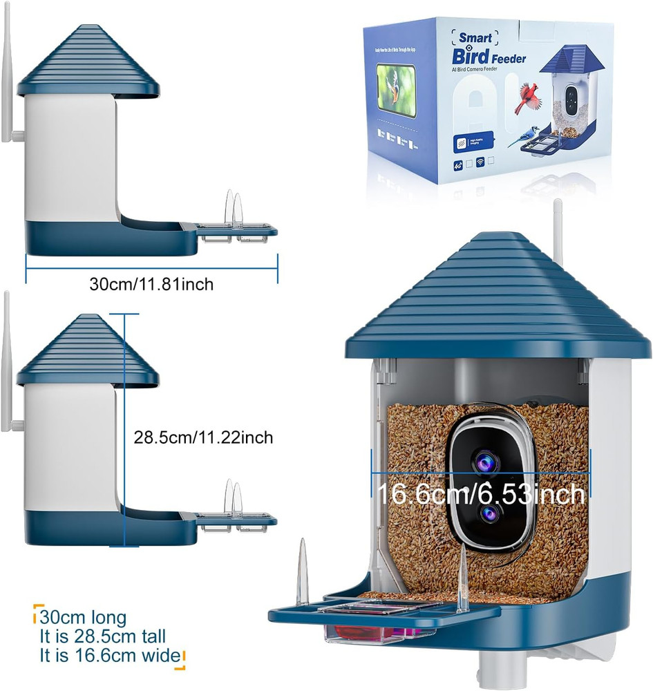 AI Smart Bird Feeder with Camera - Solar Powered 2K HD Bird Watching Camera with