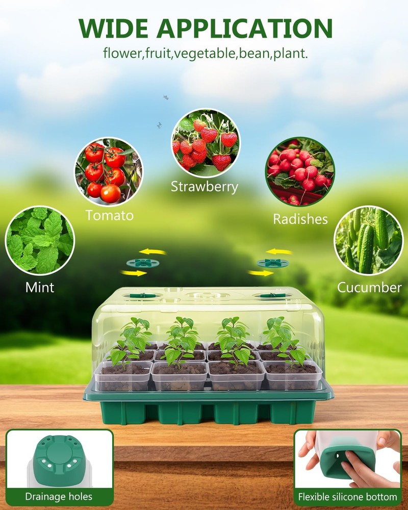 12 Cell Seed Starter Kit with Grow Light and Graphene Heating Mat, Reusable S...