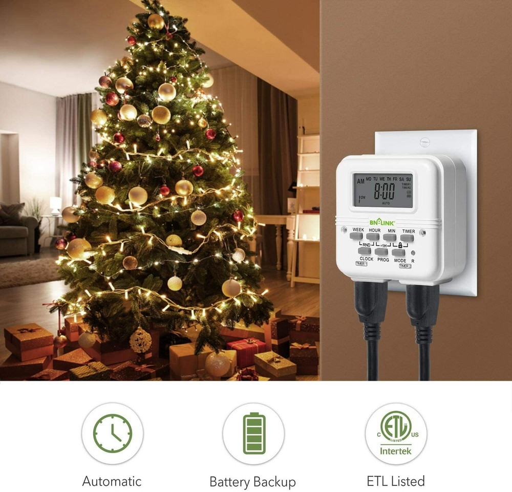 BN-LINK 7 Day Heavy Duty Digital Programmable Dual Outlet Timer - 2
