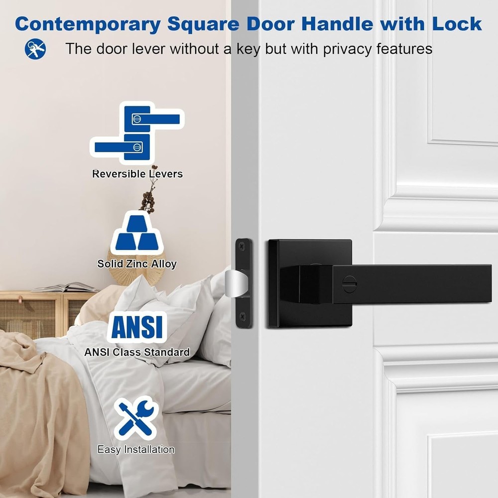5 Pack Matte Black Door Handles Interior Door Knobs, Home Improvement Keyless