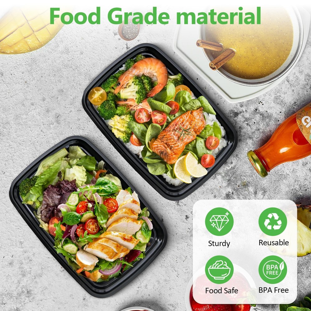 60 Pack Meal Prep Containers 38 oz Food Storage with Lids Stackable Reusable