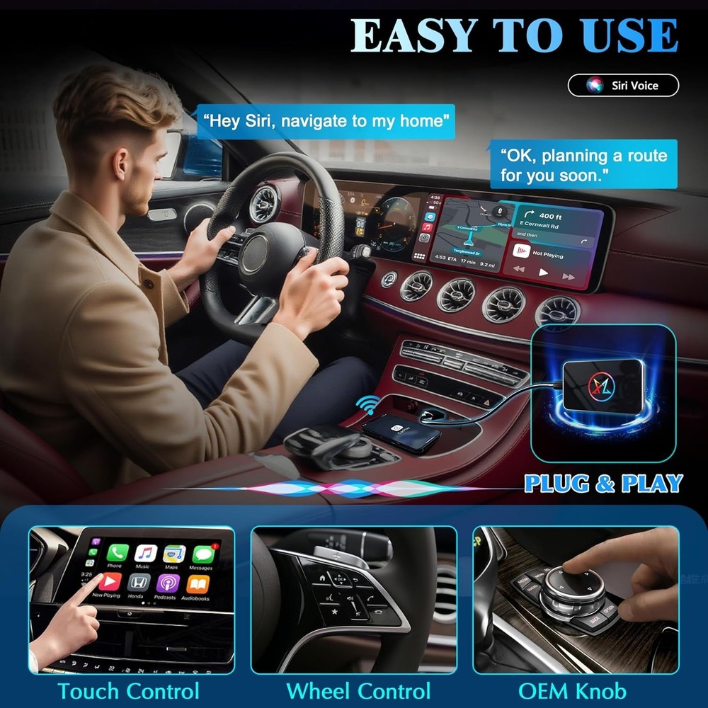 AI Box Wireless CarPlay Android Auto Adapter Plug & Play 4GB RAM + 32GB ROM