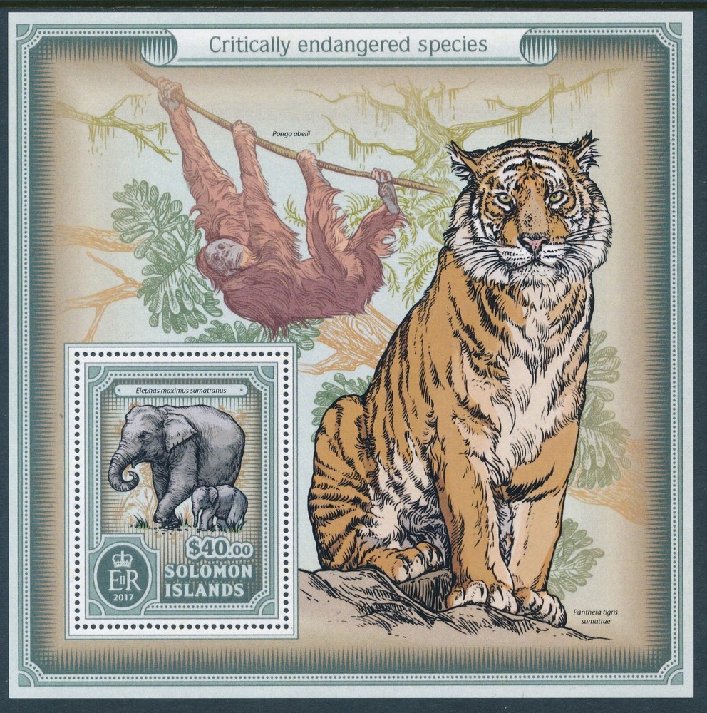 2017 SOLOMON ISLANDS ENDANGERED SPECIES MINI SHEET ($40) FINE MINT MNH