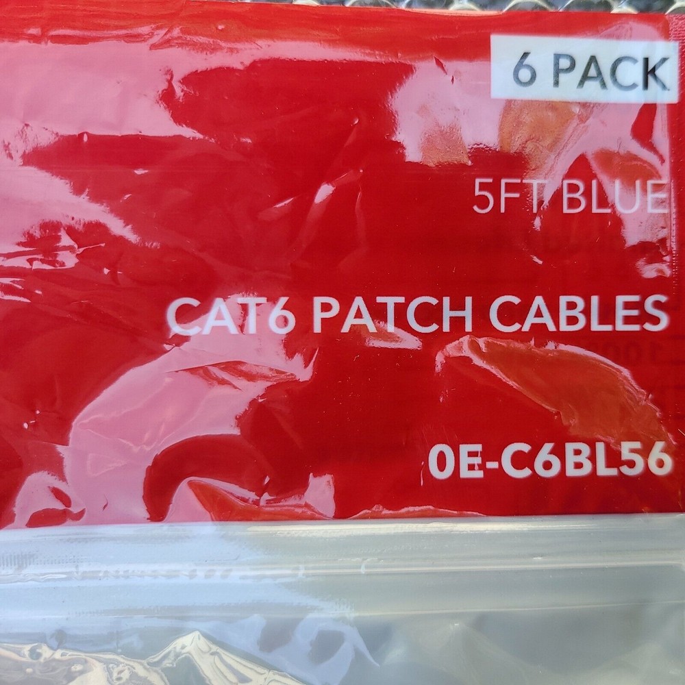 (6-Pack) CAT-6 network Patch Cable, Blue 24Awg 100% Copper 0E-C6BL56