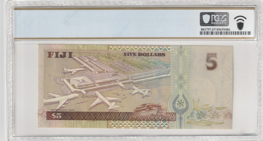 Fiji 2002 5 Dollars PCGS Certified Banknote UNC 67 PPQ Pick 105b