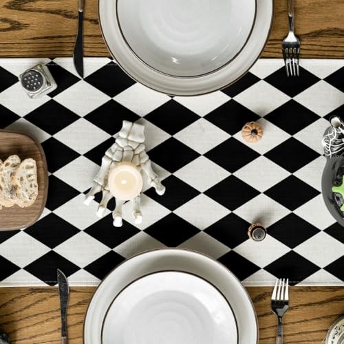 Artoid Mode Beige Diamond Plaid Table Runner, 13" x 72", Table Runner Black