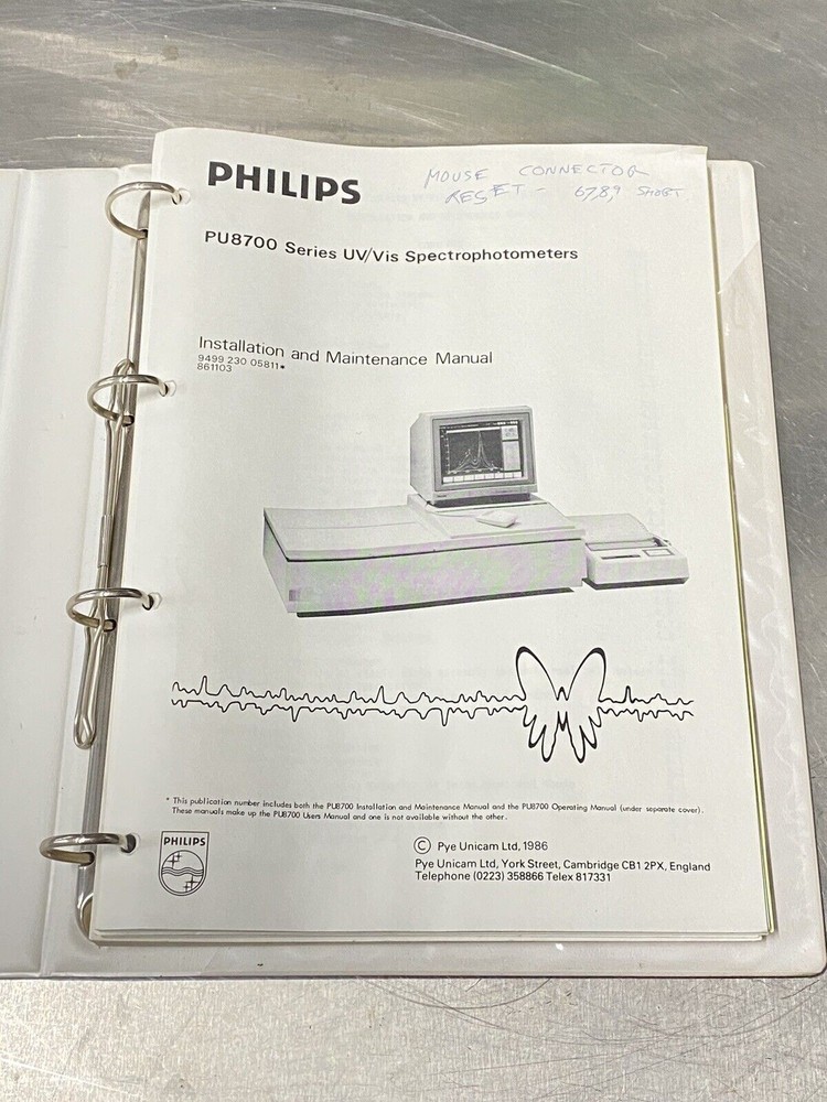 Philips PU8700 UV visible  Spectrophotometers - Users Guide / Instruction Manual