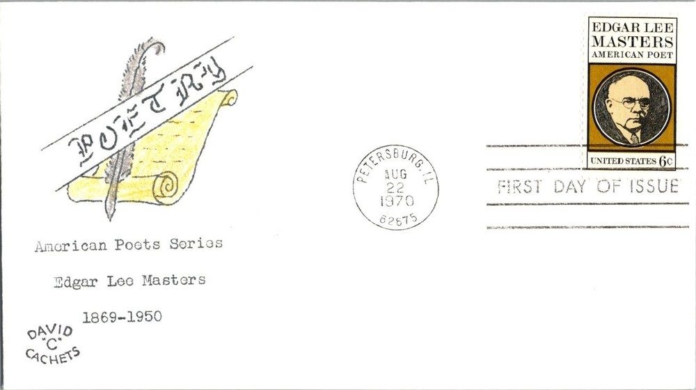 Edgar Masters 1970 First Day FDC - David "C" Cachets - Scott 1405 - unaddressed