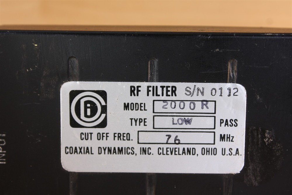 Coaxial Dynamics 2000R Low Pass RF Filter, 76 MHz